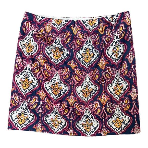 J. Crew Factory Blue Pink Bohemian Paisley Printed Stretch Mini Skirt Size 0 EUC - Picture 1 of 10